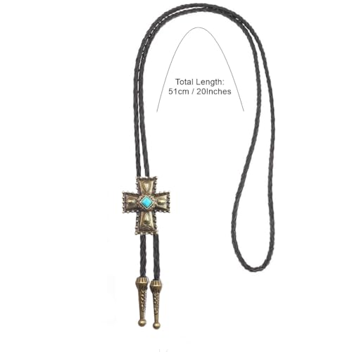 Image of Joxevyia Bolo Tie for Men Vintage Cow Skull Leather Rope Western Cowboy Necktie Vintage Bola Tie Gift for Him