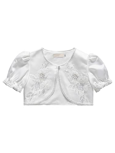 DINORMIN Kid Girl Puff Sleeve Shrug Cardigan Cover up for Wedding Party Stain Little Jacket Coat
