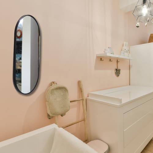 Image of Modern Elegance Capsule Shape Wall-Mounted Mirror Metal Framed Wall Mirror Bathroom Mirror Living Room Mirror Home Decor Mirror 24 x 48 Inches Black MF 105
