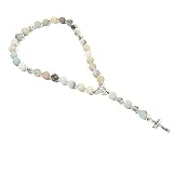 BALIBALI Handmade 8mm Anglican Prayer Beads Rosary Jade Natural Stone Rosary Beads with Pardon Crucifix Cross Custom Rosary (Silver(Amazonite))
