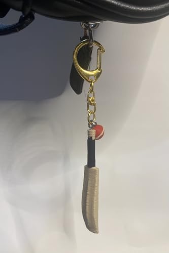 Unique Cricket Bat Keychain – Rare Sports Accessory & Gift for Cricket Lovers – Mini Cricket Gear Charm (Gold Snap Clip)