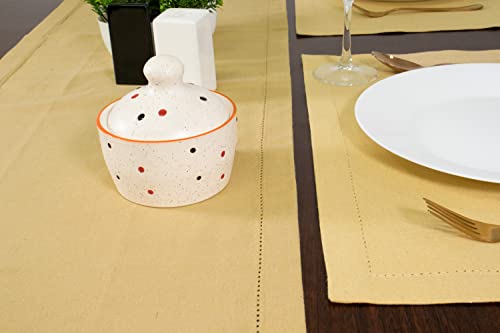 Purpleessences Hemstitch Solid Collection 100% Cotton Classic Farmhouse Table Runner 14 X 72 Every Day Use - Beige #TOP2