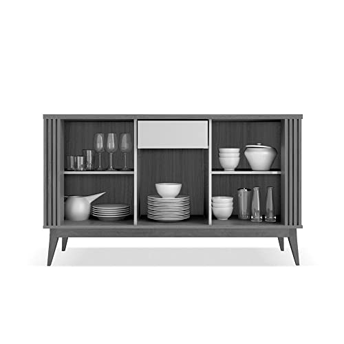 Buffet Aparador 3 portas Ripado Argo Off White/Naturale - Edn Móveis