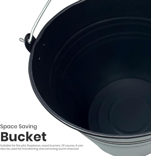 HomeZone 12L Black Fireside KINDLING BUCKET Log Burner Accessories - Vintage Style Black Coal Bucket - Wood Burner Coal Storage - Log Store Metal Bucket - Wood Log Holders for Fireplace