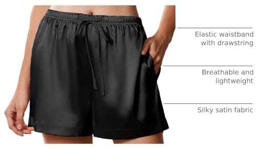 Image of Ekouaer Womens Silk Satin Pajama Short 2026 Summer Casual Sleep Shorts Lounge Sleep Pj Short with Pockets Soft Lounge Shorts