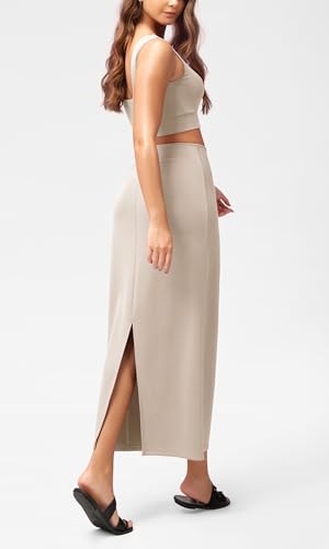 Image of ODODOS Modal Soft Maxi Skirt for Women, Back Slit High Waist Casual Long Pencil Skirts
