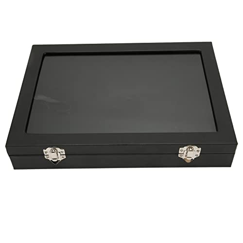 Consejos y reviews para comprar Escritorio de madera con vidrio - los mas comprados. 37 ZJchao Vitrina de Colección de Broches, Caja de Insignia con Tapa de Vidrio Transparente a Prueba de Polvo con Hebilla de Bloqueo, para Colección de Broches y Joyas