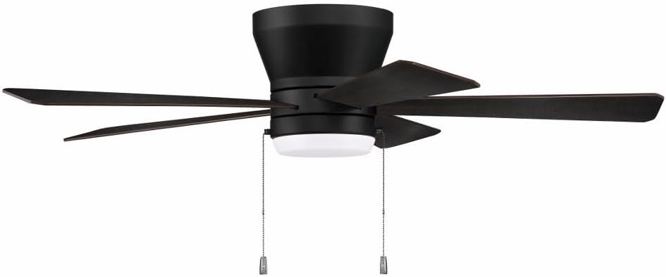 Craftmade 52" Merit MER52FB5 Hugger/Flushmount Indoor Reversible Ceiling Fan in Flat Black Finish, Reversible Flat Black/Greywood Blades Included, Integrated 18W dimmable LED Light Included