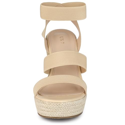 Allegra K Allegra K Platform Elastic Straps Espadrilles Beige Wedge Sandals for Women 8.5 M US