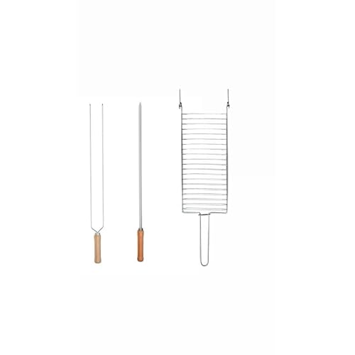Kit Churrasco/Grelha dupla/Espetos cabo de madeira 65cm (Kit 1 espeto simples 1 duplo)