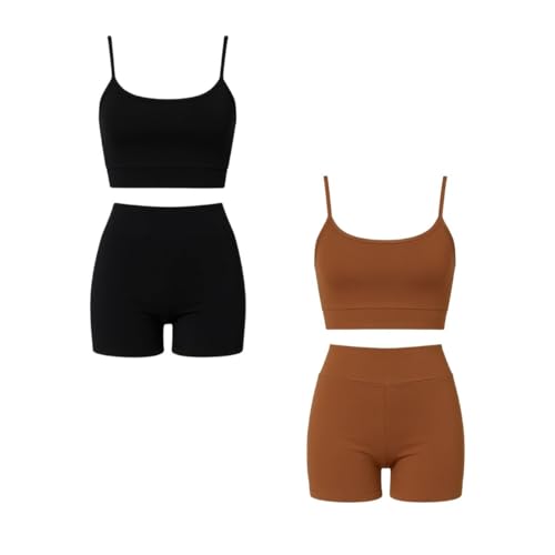 Kit 2 Conjunto Feminino Fitness Compression Fit Top Bojo Respirável Academia (Preto/Marrom, G)