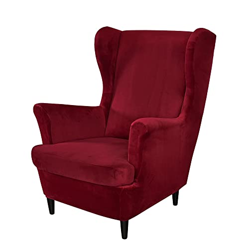 Pendejato Wing Chair Slipcovers, 2 Piece Stretch Wingback Chair Cover Soft Velvet Armchair Covers With Elastic Bottom For Living Room Bedroom (Wine Red) #TOP7