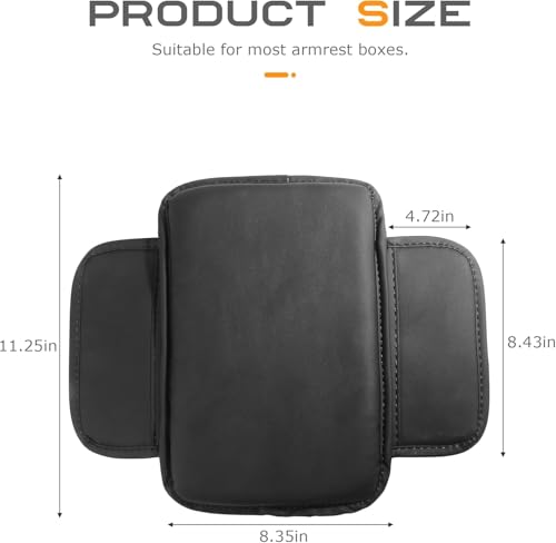 Image of Car Center Console Armrest Pad with Quilted Black Finish, 5-in-1 Storage Including Cup Holders, Tissue Box, and Phone Slot (Console Black)