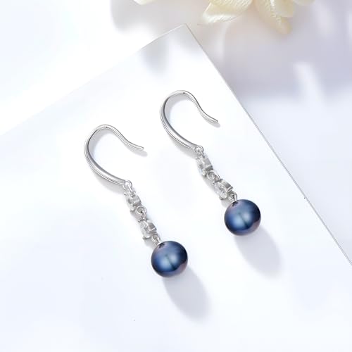 PEIMKO Pearl Dangle Earrings for Women Hypoallergenic White/Black Freshwater Pearl Moissanite Dangling-Earrings for Mom/Friends2