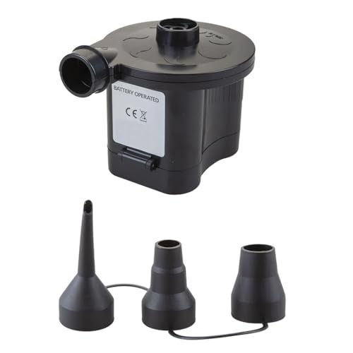 Air Pump for Inflatables – 6V Battery Operated Portable Inflator & Deflator with 3 Nozzle Adaptors – High Volume Handheld Air Pump for Camping Mattress, Inflatables, Airbeds & Beach Toys