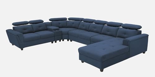 Image of Mishel 12 Seater Sofa Set for Living Room | Sectional U Shaped 12 Seater Sofa with Storage & Cupholder (Blue Fabric, RHS)