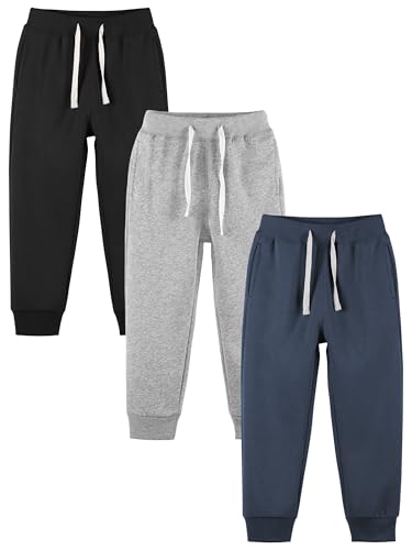Resinta 3/4 Pack Toddler and Boys Fleece Lined Sweatpants Cotton Kids Jogger Pants with Pockets Drawstring