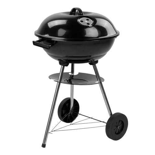 KCT Compact Kettle BBQ, Round Portable Barbecue with Lid & Wheels For Outdoor Cooking