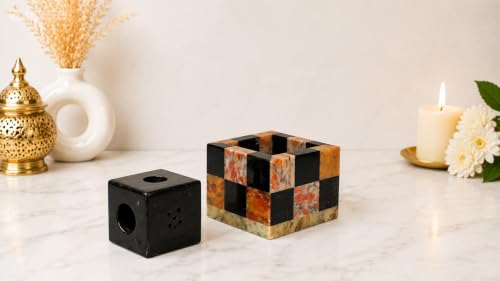 Image of Soapstone (Marble) Incense Stick Holder Agarbatti Stand Candle Holder Dhoop Stick Burner | for Pooja Puja at Mandir, Temple, Home, Office, Decorative Showpiece (Multicolor)
