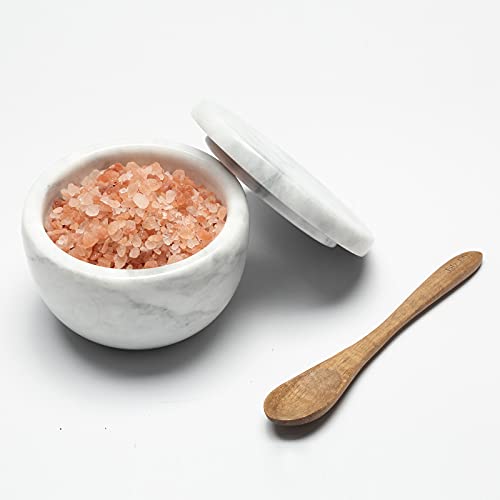 Jalz Jalz Marble White Salt Box Spice Pinch Pot Salt Cellar Spice Seasonings Keeper #TOP3