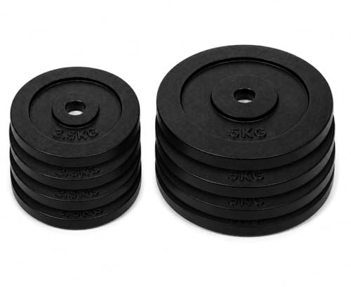 Image of Cast Iron Weight Plates for Home Gym (Centre Hole 30mm)- Standard Gym Plates for Strength Training, Durable & Rust-Resistant, Multiple Weight Options | From the House of Healthycliq | Sedex Certified | Bodybuilding Fitness And Core Fitness (30KG (2.5KG X 4 + 5KG X 4), Cast Iron)