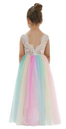 Image of 2Bunnies Girl Peony Lace Back A-Line Straight Tutu Tulle Party Flower Girl Dress