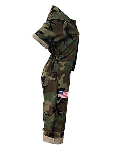 Xxxiticat Women's Independence Day Short Sleeve Camouflage Rompers Overalls Camo Wide Leg American Flag Jumpsuits(Gr,2Xl) #TOP4