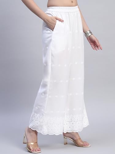 Image of SHOPPING QUEEN Women's Cotton Embroidered Chikankari Palazzo