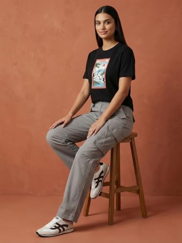 Image of Nobero Women's Graphic Printed T-Shirt | Regular Fit 180 GSM Cotton Tee for Women | Comfortable Round Neck Casual Wear