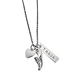Love to Run TRACK Necklace on 18 inch Gunmetal Chain - Heart, Running Shoe Charm and Hand Hammered Nickel Silver Pendant