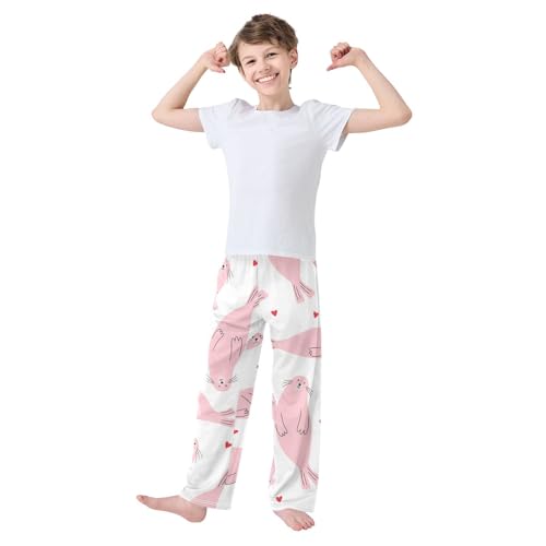Cartoon Seal Boys Pants Boys Athletic Pants Long Pant for Boywith Pockets Wide-Leg Size 6-14Y3
