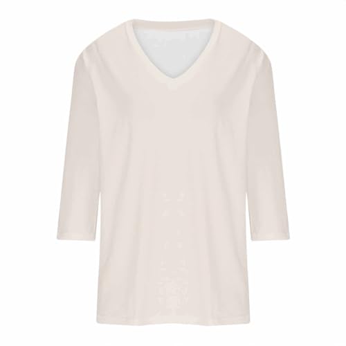 Womens 3/4 Length Sleeve Tops 2024 V Neck Solid Basic Tees Shirts Loose Casual Comfy Versatile Going out Y2k Blouses3