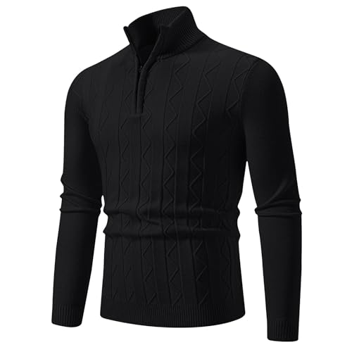 Men's Turtleneck Sweaters Fashion Twisted Knit 1/4 Zipper Stand Collar Long Sleeves Knitwear Pullver Sweater Tops