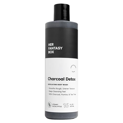 Image of Her Fantasy Box | Charcoal Detox Exfoliating Body Wash - Activated Charcoal & Pumice Deep Cleanser with Tea Tree & Eucalyptus, Refreshing Exfoliation for Smoother Skin, Vegan & pH Balanced (16 oz)