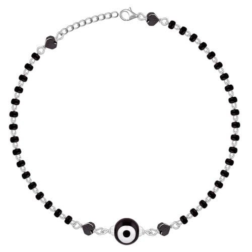 Image of GIVA 925 Silver Black Evil Eye Anklet,Single | Gifts for Women and Girls | With Certificate of Authenticity and 925 Stamp | 6 Months Warranty
