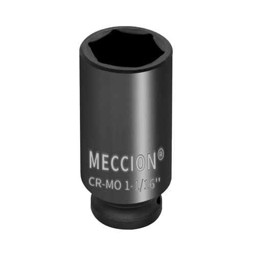 Meccion 1/2 Inch Drive Impact Socket 1-1/16 inch SAE, 6 Point Cr-Mo Deep Impact Socket, 78mm Length