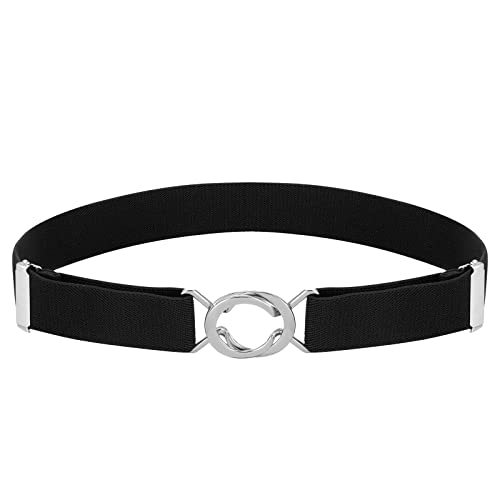 Buyless Fashion Kids Toddlers Baby Adjustable Elastic Stretch Belt with Silver Twisted Buckle - 5095-Black
