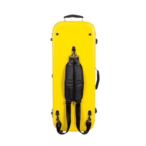 Image of Crossrock Fiberglass Mandolin Case - Oblong for A & F-Style (Universal Fit) | Yellow Gloss, Forest Green Velvet, TSA Lock, Hygrometer, Backpack Straps - Pro Travel Series