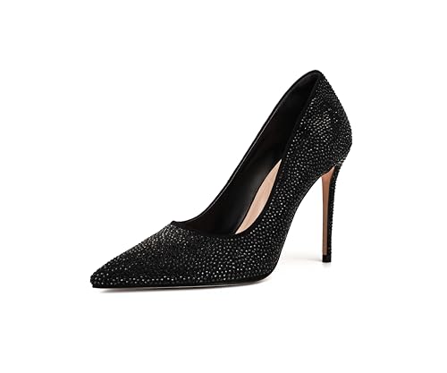 feetquake Womens Dress Shoes Stiletto Rhinestone Heels Pumps Shoes Women Wedding Party Black Dress Shoes for Women Dressy Casual 8.5M