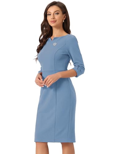 Allegra K Work Dress for Women 3/4 Sleeve Boat Neck