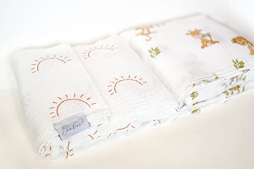 Brilliant Bambino - Baby Swaddle Receiving Blanket - 2 Pack | Boho Safari Animals & Sunrise Set | Muslin Bamboo Cotton Blend | Newborn Essentials | Boys & Girls Baby Stuff | Swaddle Blanket #TOP6