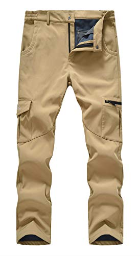 Rdruko Men's Winter Hiking Pants Waterproof Insulated Outdoor Fleece Lined Softshell Snow Pants(Khaki, Us 34) #TOP5