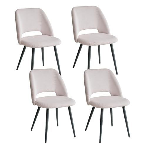 JZGORC Pack de 4 Silla de Comedor, Silla de Cocina de Pana a Rayas, Silla Tapizada con Diseño de Respaldo Hueco, Adecuada para Comedor, Sala de Estar, Cocina, Dormitorio - Beige