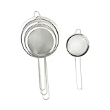 TEHAUX 4 piezas Colador de Aceite y Harina de Acero Inoxidable con Malla Fina Mango para Cocina Filtro Práctico y Fácil de Limpiar para Filtrar Alimentos Fritos y Sopas
