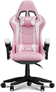 Bigzzia Gaming Chair Office Chair Desk Chair Swivel Heavy Duty Chair Ergonomic Design with Cushion and Reclining Back Support (Pink and White)