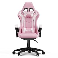 Bigzzia Gaming Chair Office Chair Desk Chair Swivel Heavy Duty Chair Ergonomic Design with Cushion and Reclining Back Support (Pink and White)