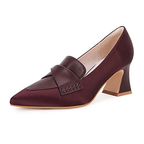 Image of Women's Chunky Block Low Heels Pumps Stitching Retro Work Office Dress Shoes