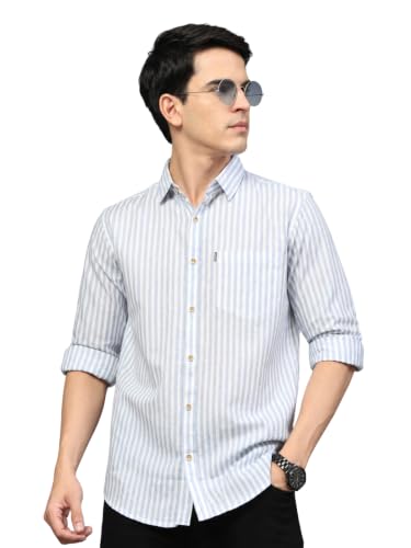 Image of Majestic Man Men's Cotton Linen Striped Full Sleeve Slim Fit Shirt for Men