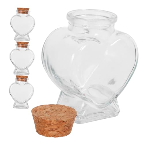 DECORNIJIA 4 piezas Botellas de Vidrio con Tapón de Corcho Forma de Corazón Frascos Transparentes para Perfumes y Adornos DIY para Regalos y Decoración Creativa