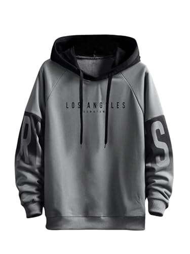 Verdusa Men's Letter Graphic Drawstring Hoodie Sweatshirt